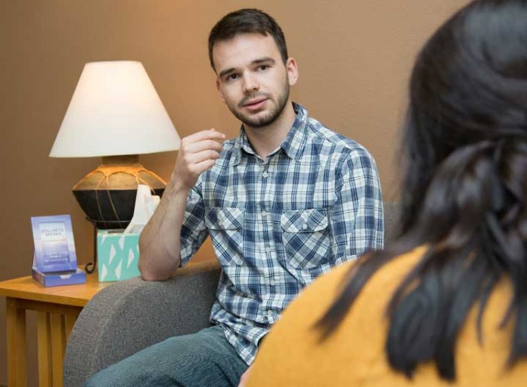 Patient and therapist talking