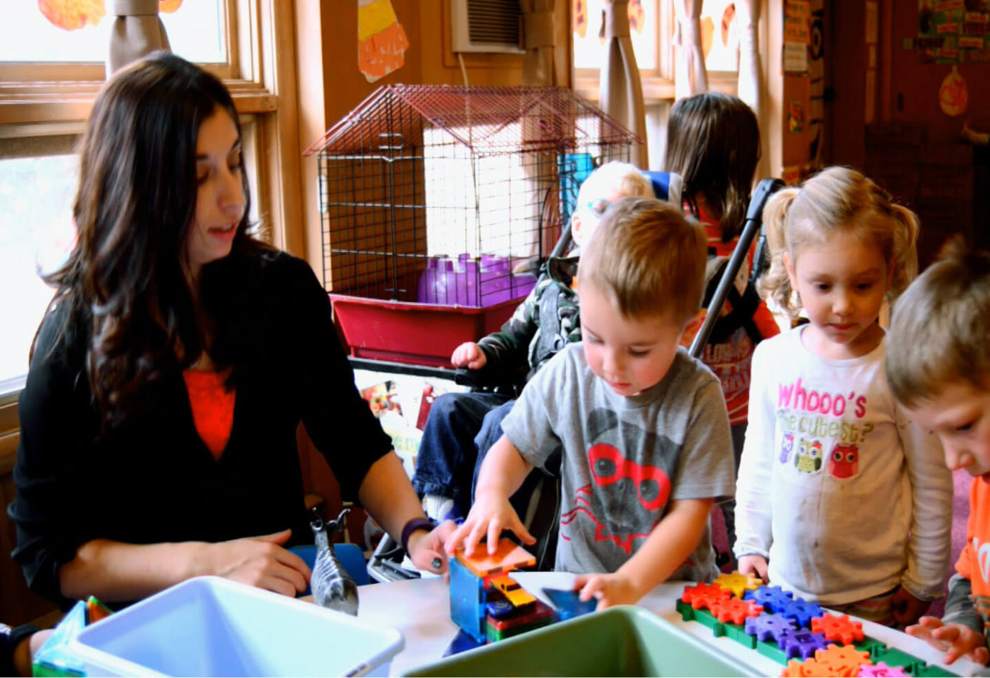 A busy early childhood preschool classroom