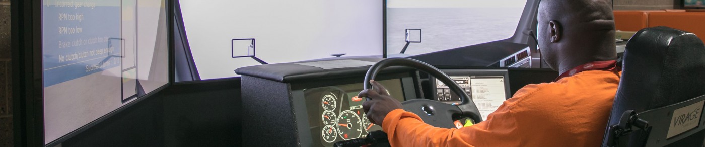 Student using driving simulator