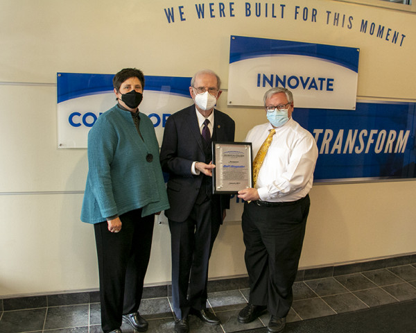 From left: Dr. Morna K. Foy, president of Wisconsin Technical College System; Dr. Rolf Wegenke, president and chief executive officer of Wisconsin Association of Independent Colleges and Universities; and S. Mark Tyler, WTCS Board vice president.