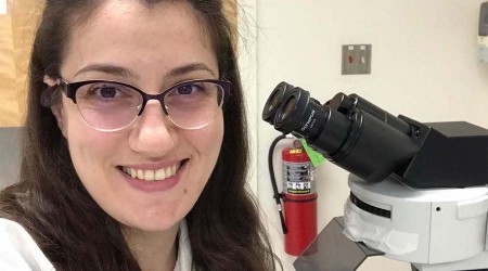 Student with microscope