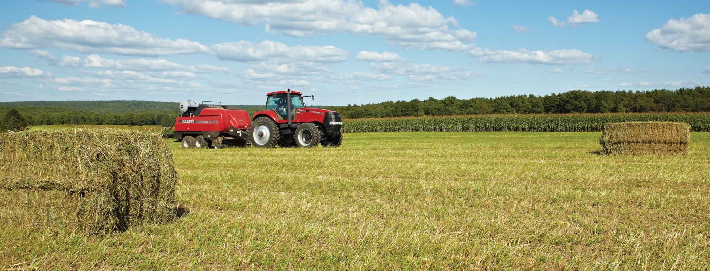 Red tractor in field