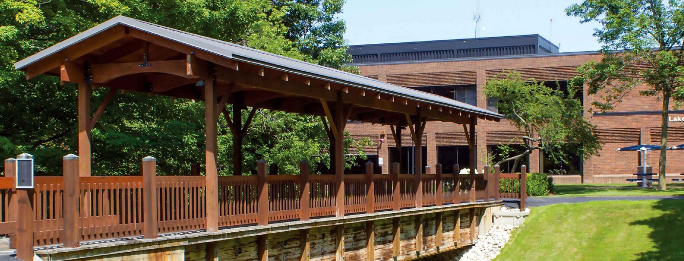 Wooden bridge on Lakeshore College campus