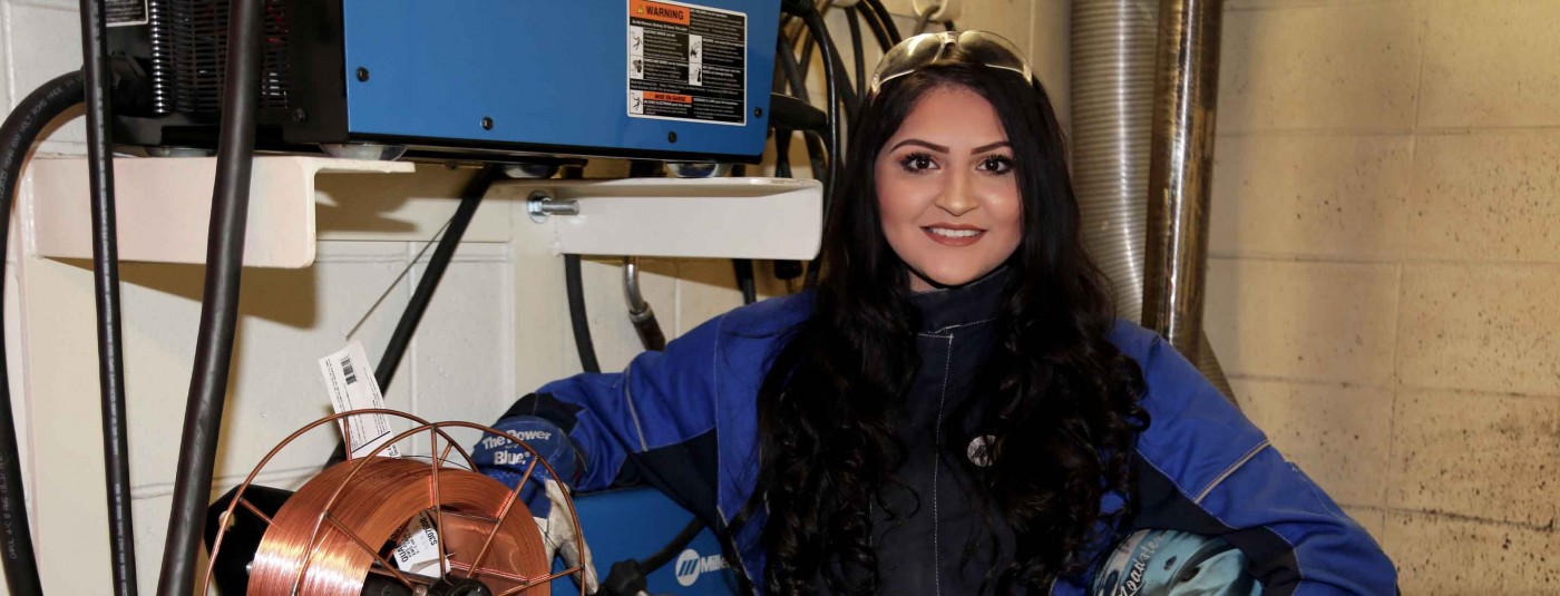 Woman working in electrical room