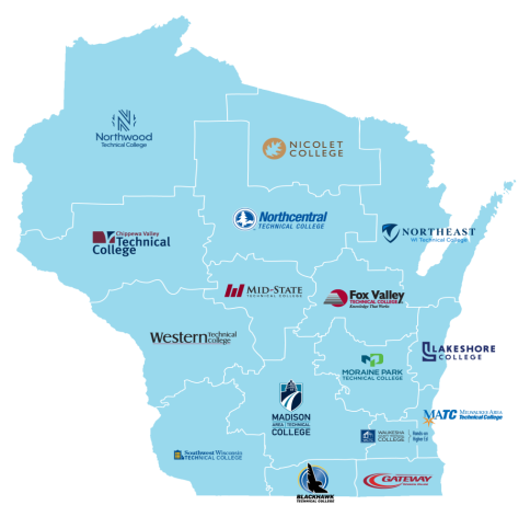 State of Wisconsin Map and College Locations within